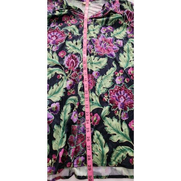 Roamans Shirt Woman 4X Purple Floral Button Pullover Gather Sleeve Tunic Casual - Picture 7 of 7